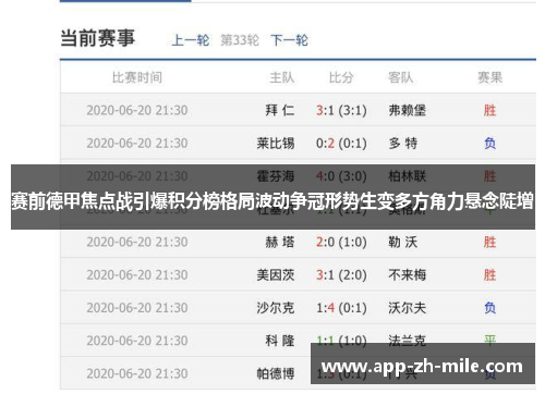 赛前德甲焦点战引爆积分榜格局波动争冠形势生变多方角力悬念陡增