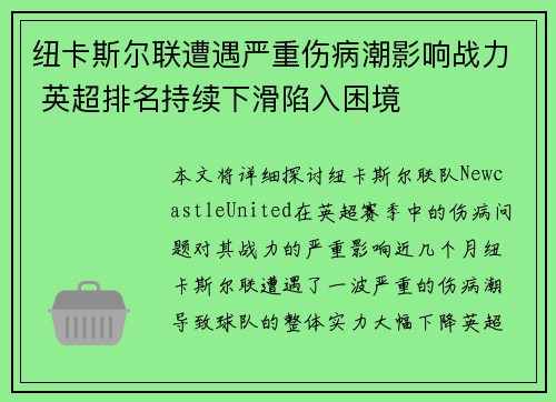 纽卡斯尔联遭遇严重伤病潮影响战力 英超排名持续下滑陷入困境